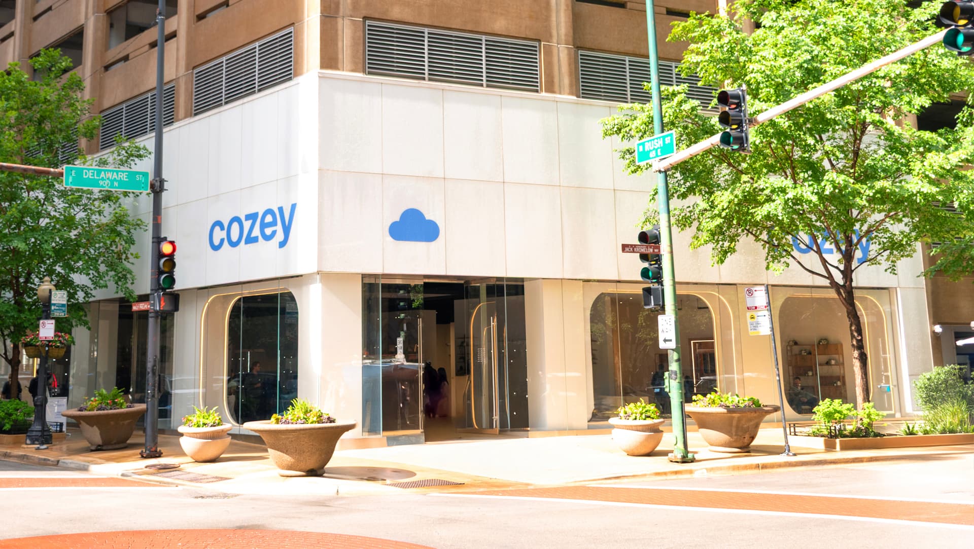 Cozey store exterior on North Rush Street in Chicago